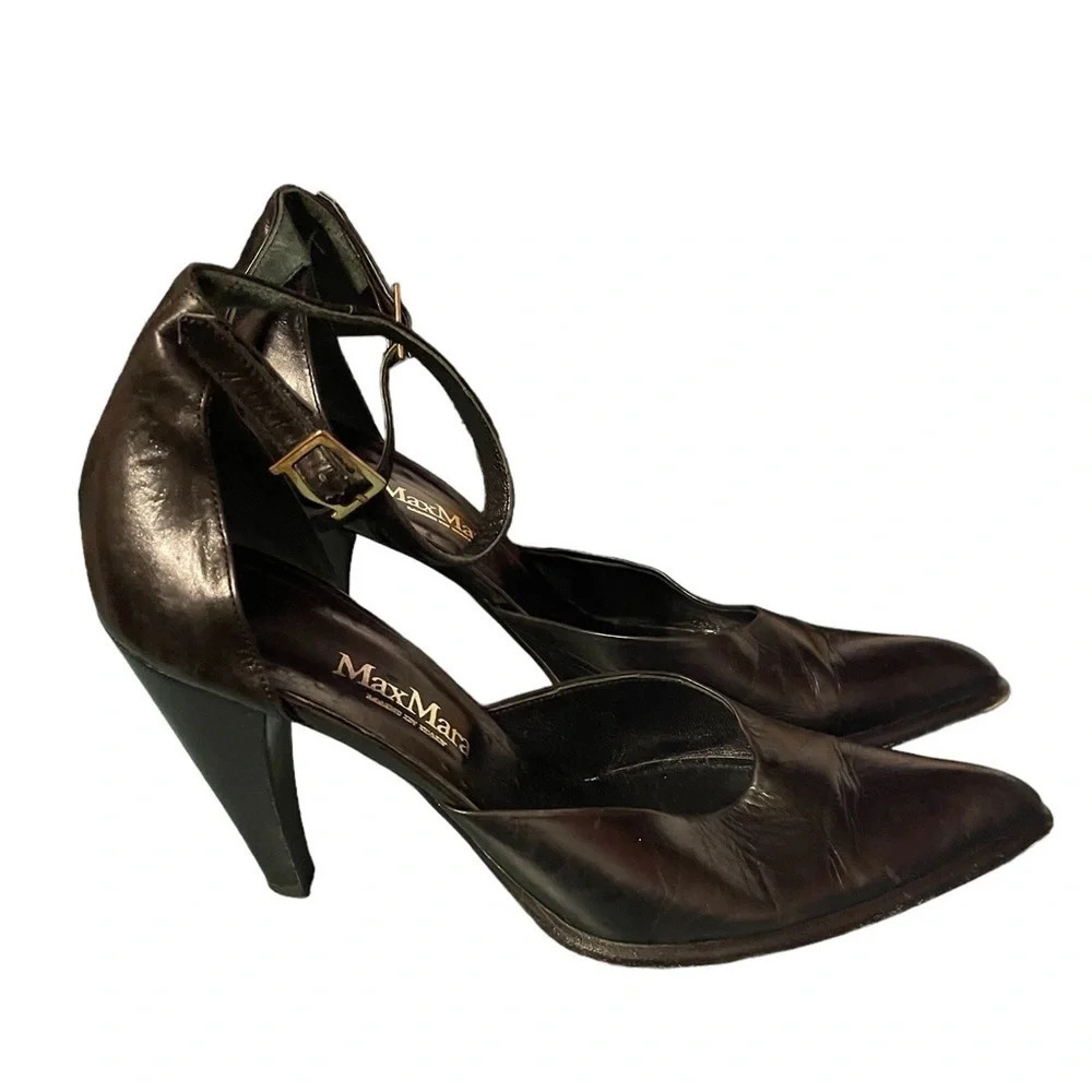 MAXMARA BLACK LEATHER POINTED TOE HEELS